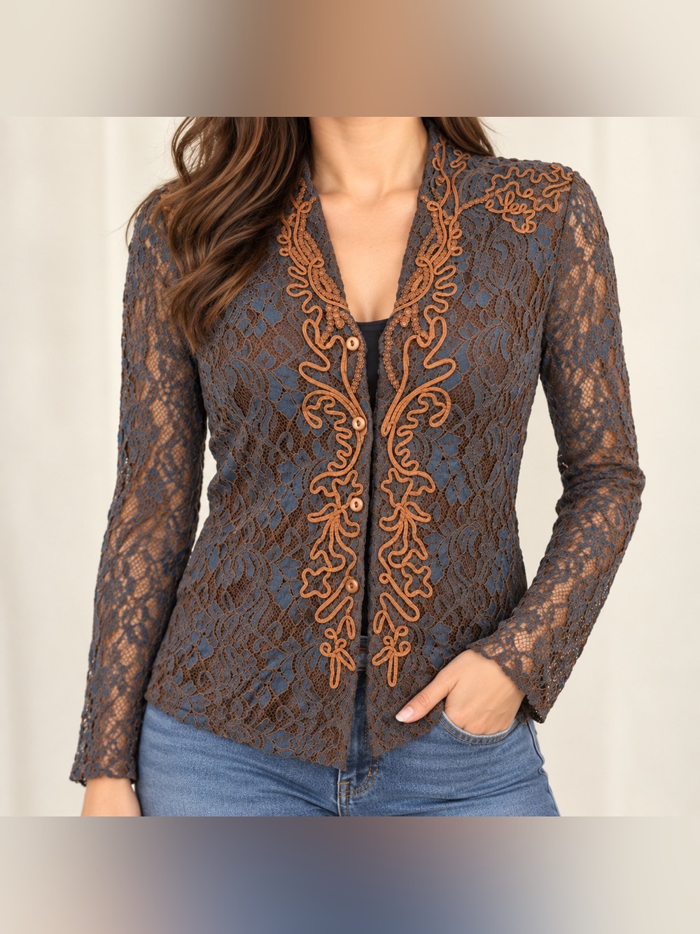 Coldwater Creek Brown Lace-Accent Jacket